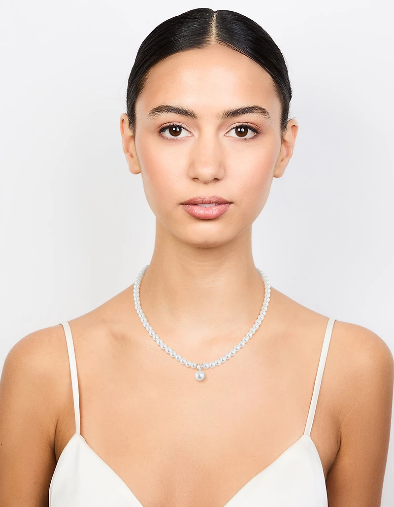 Gold Plated Pearl Cubic Zirconia Necklace