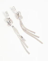 Silver Cubic Zirconia Pavé Knot Drop Earrings