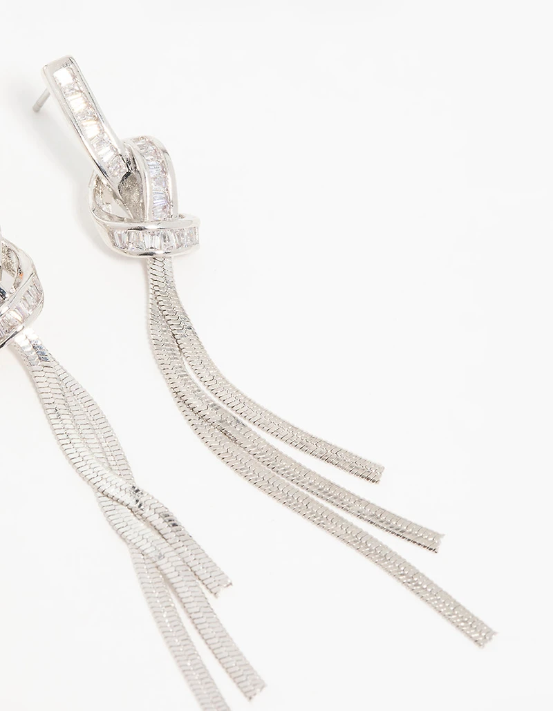 Silver Cubic Zirconia Pavé Knot Drop Earrings
