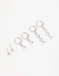 Silver Cubic Zirconia Stud & Huggie Earrings 3-Pack