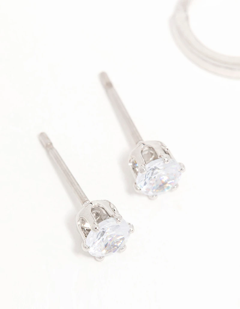 Silver Cubic Zirconia Stud & Huggie Earrings 3-Pack