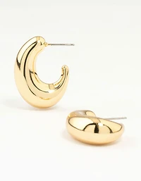 Gold Plated Brass Elongated Chunky Hoop Earrings