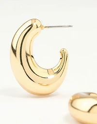 Gold Plated Brass Elongated Chunky Hoop Earrings