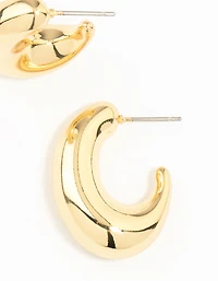 Gold Plated Brass Elongated Chunky Hoop Earrings