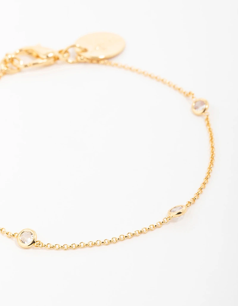 Gold Plated Brass Cubic Zirconia Dainty Bracelet
