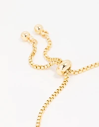 Gold Plated Brass Cubic Zirconia Heart & Bow Charm Toggle Bracelet