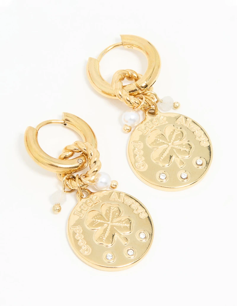 Boucles d’oreilles imperméables en acier inoxydable plaqué or en forme de trèfle