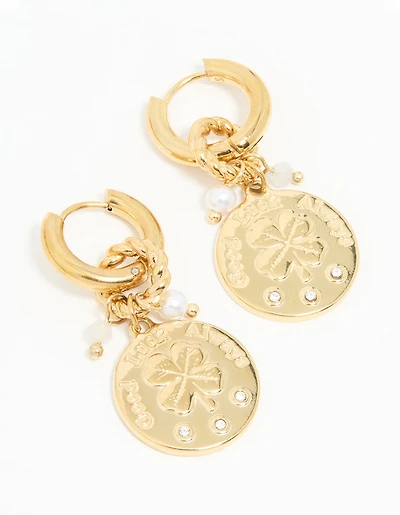 Boucles d’oreilles imperméables en acier inoxydable plaqué or en forme de trèfle