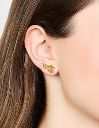Waterproof Gold Plated Stainless Steel Diamante Clover & Heart Earring Stack Pack