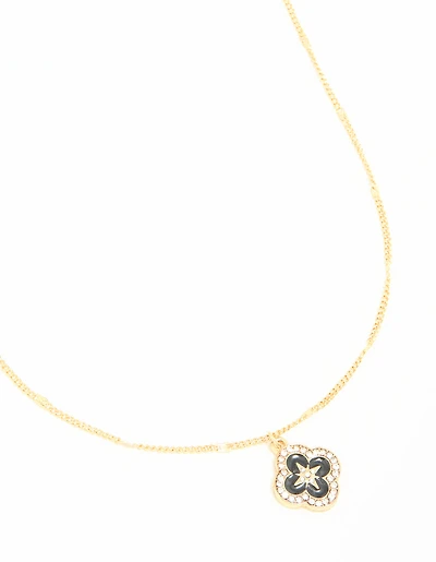 Collier pendentif émail fleur en acier inoxydable plaqué or imperméable