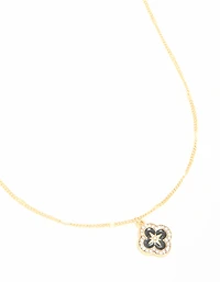 Collier pendentif émail fleur en acier inoxydable plaqué or imperméable
