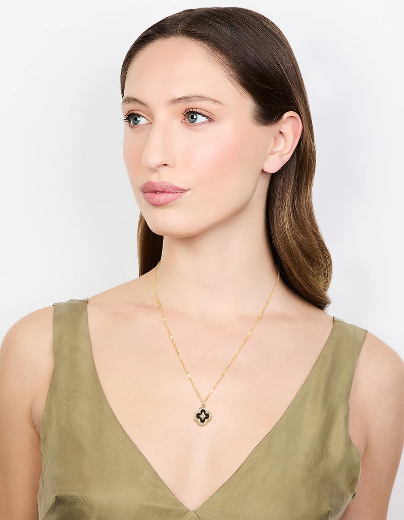 Collier pendentif émail fleur en acier inoxydable plaqué or imperméable