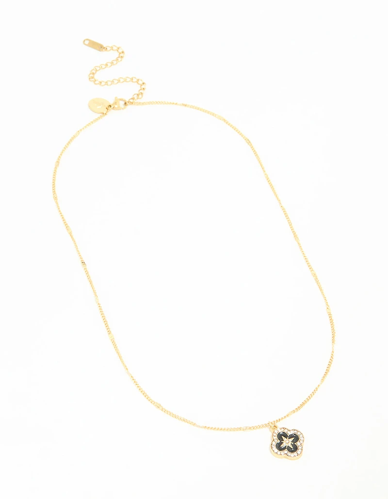 Collier pendentif émail fleur en acier inoxydable plaqué or imperméable