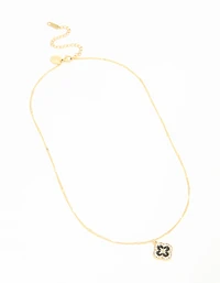 Collier pendentif émail fleur en acier inoxydable plaqué or imperméable