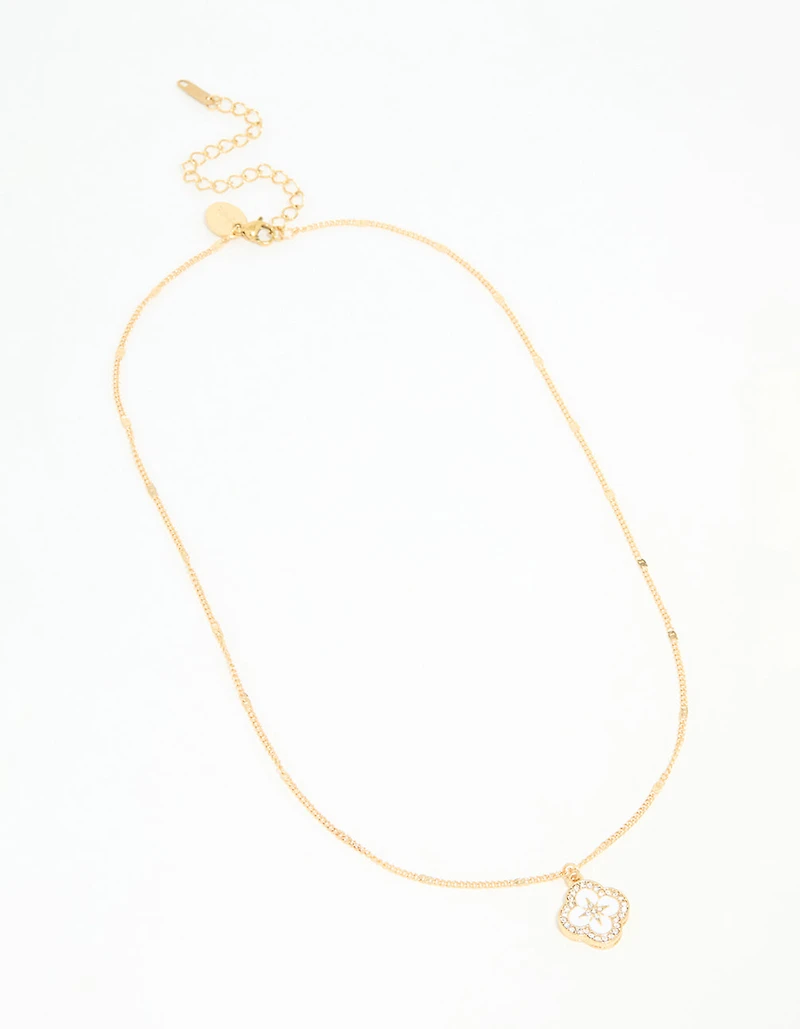 Waterproof Gold Plated Stainless Steel Flower Enamel Pendant Necklace