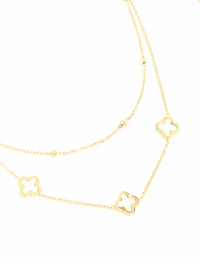 Waterproof Gold Plated Stainless Steel Flower Layered Necklace