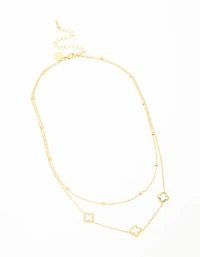 Waterproof Gold Plated Stainless Steel Flower Layered Necklace
