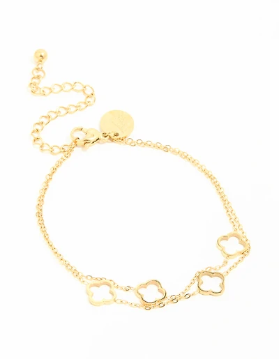 Waterproof Gold Plated Stainless Steel Hollow Flower Layered Bracelet