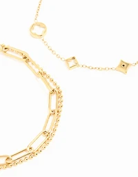 Waterproof Gold Plated Stainless Steel Hollow Flower Chain Bracelets 2-Pack