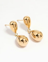 Boucles d’oreilles imperméables en acier inoxydable plaqué or à double goutte