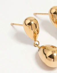 Boucles d’oreilles imperméables en acier inoxydable plaqué or à double goutte