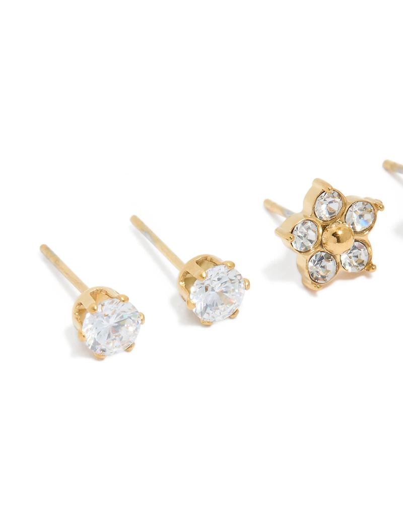 Waterproof Gold Plated Stainless Steel Pearl & Stud Earrings 3-Pack