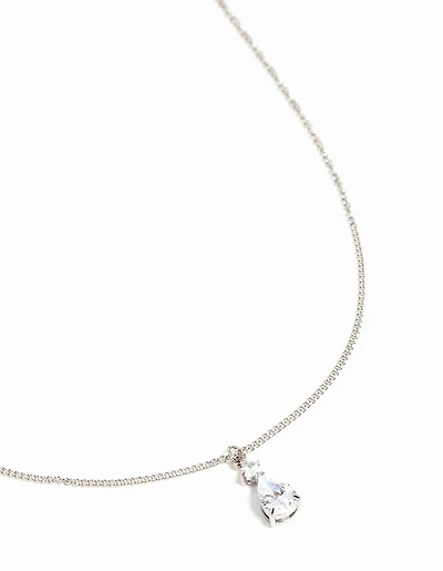 Waterproof Stainless Steel Cubic Zirconia Pear Pendant Necklace
