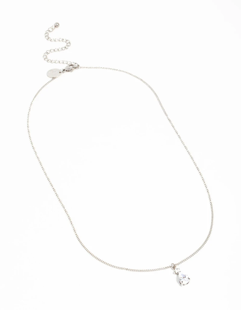 Waterproof Stainless Steel Cubic Zirconia Pear Pendant Necklace