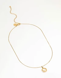 Waterproof Gold Plated Stainless Steel Freshwater Pearl Molten Hoop Pendant Necklace