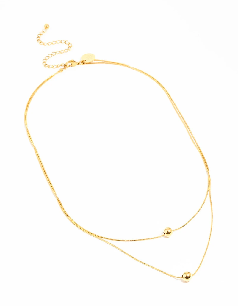 Waterproof Gold Plated Stainless Steel Ball Pendant Layered Necklace