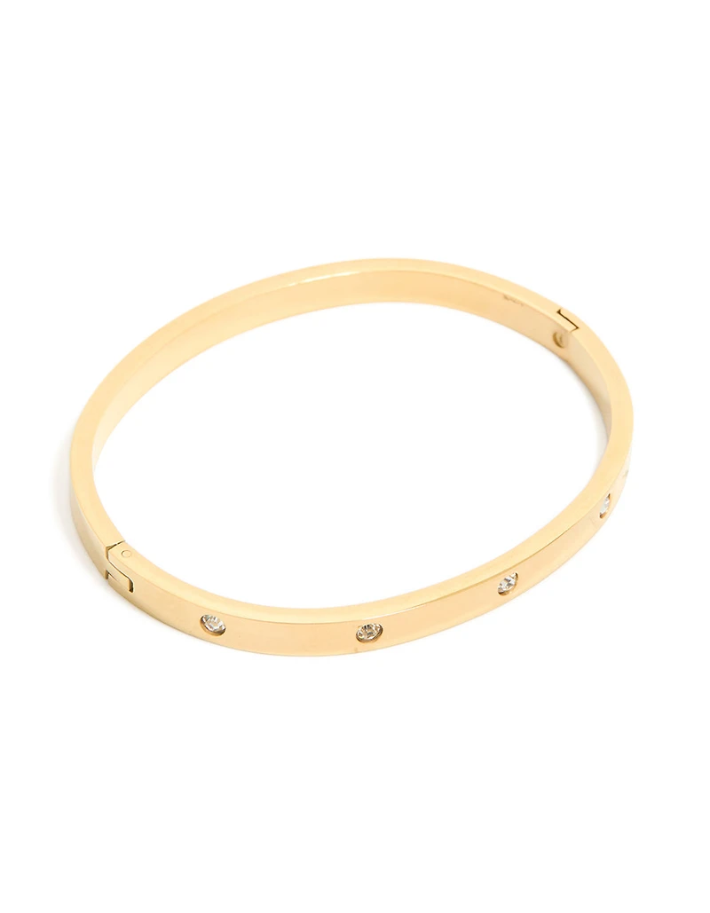 Waterproof Gold Plated Stainless Steel Diamante Hinged Bangle