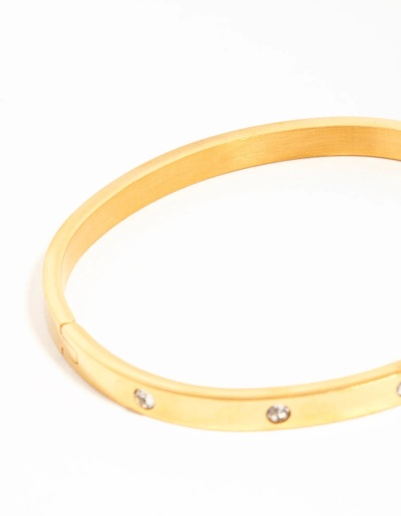 Waterproof Gold Plated Stainless Steel Diamante Hinged Bangle