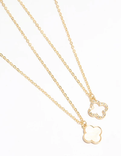 Gold Plated Flower Pendant Necklaces 2-Pack