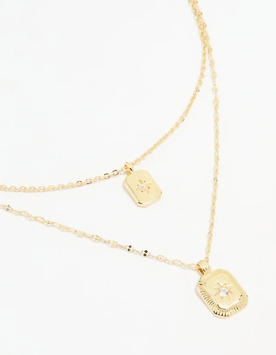 Gold Plated Cubic Zirconia Celestial Layered Necklace