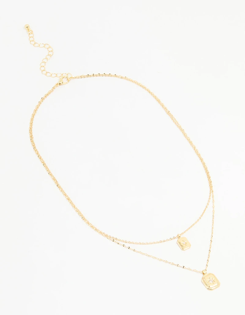 Gold Plated Cubic Zirconia Celestial Layered Necklace