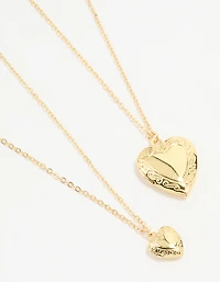 Gold Plated Heart Pendant Necklaces 2-Pack