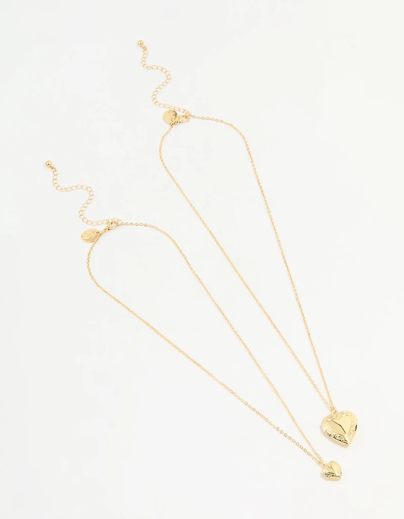 Gold Plated Heart Pendant Necklaces 2-Pack