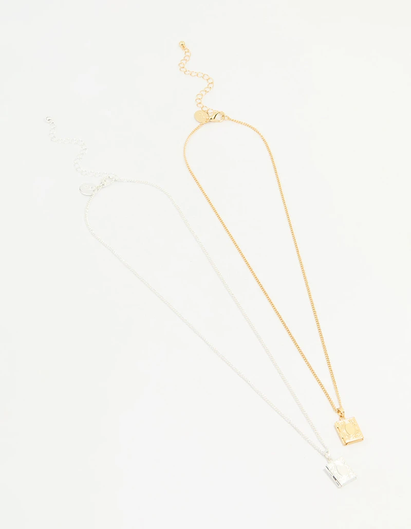 Gold & Silver Plated Locket Pendant Necklaces 2-Pack