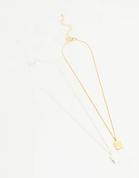 Gold & Silver Plated Locket Pendant Necklaces 2-Pack