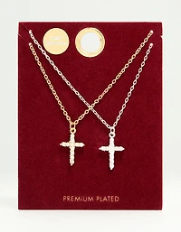 Mixed Metal Cross Cubic Zirconia Pendant Necklaces 2-Pack