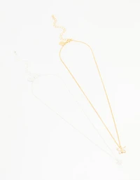 Mixed Metal Cubic Zirconia Butterfly Link Necklace Pack