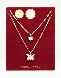 Mixed Metal Cubic Zirconia Butterfly Link Necklace Pack