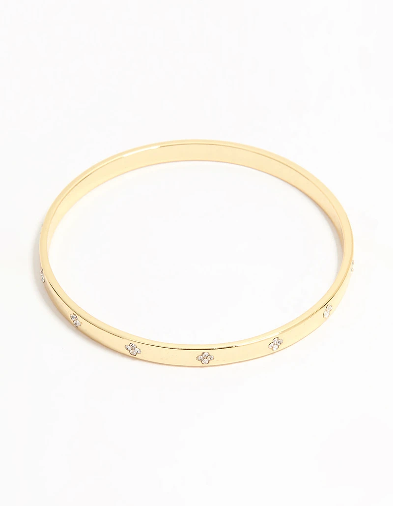 Gold Plated Cubic Zirconia Flower Bangle