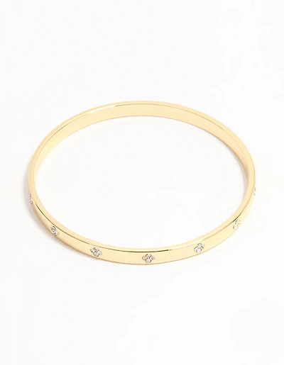 Gold Plated Cubic Zirconia Flower Bangle