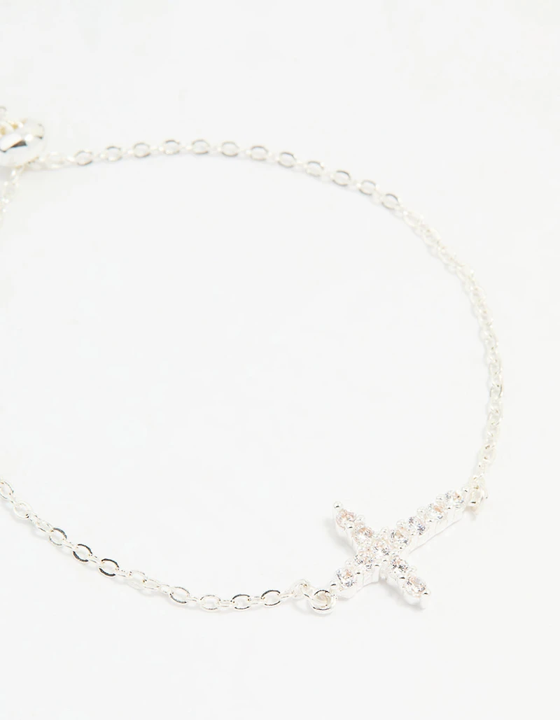 Mixed Metal Cubic Zirconia Cross Toggle Bracelets 2-Pack