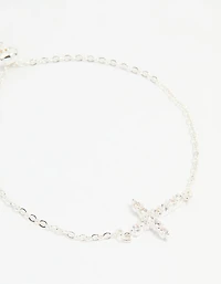 Mixed Metal Cubic Zirconia Cross Toggle Bracelets 2-Pack