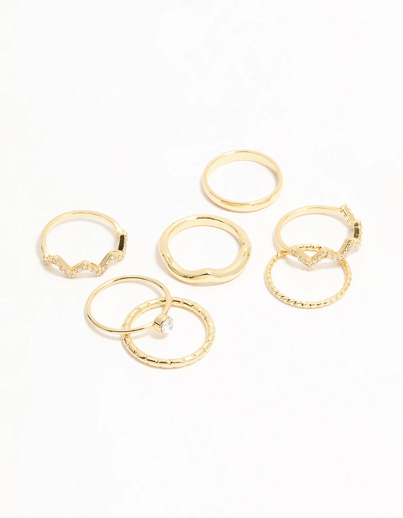Gold Plated Zigzag Stacking Rings 7-Pack