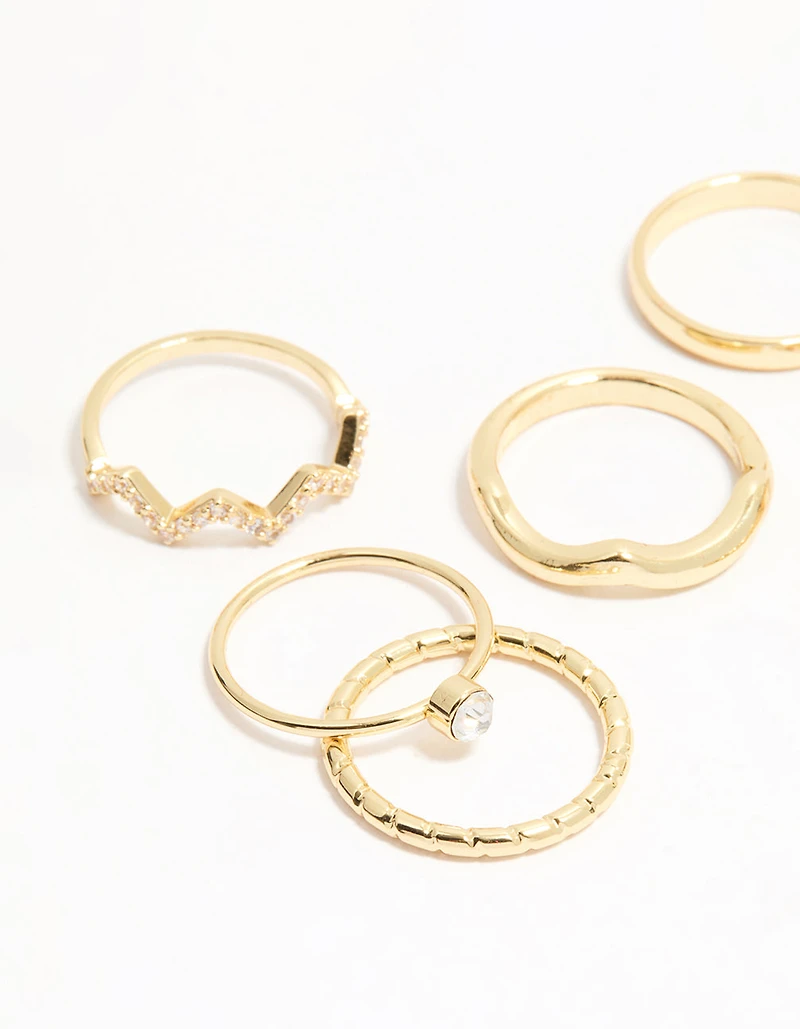 Gold Plated Zigzag Stacking Rings 7-Pack