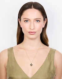 Waterproof Gold Plated Stainless Steel Black Flower Pendant Necklace