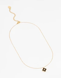 Waterproof Gold Plated Stainless Steel Black Flower Pendant Necklace